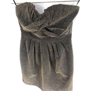 H&M Cocktail Dress Gold Metallic Strapless Twist Front Mini Party Y2K Size 12